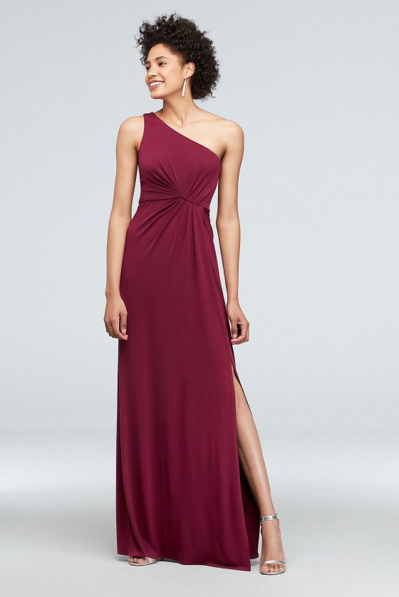 DS270007 One-Shoulder Jersey Dress with Knot Waist [MRDS270007]