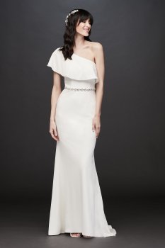 Elegant One Shoulder Floor Length Sheath Bridal Dress Style SDWG0752