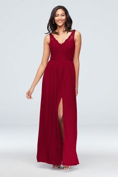 Full Length A-line V-neck F20057 Style Bridesmaids Dress with Front Slit