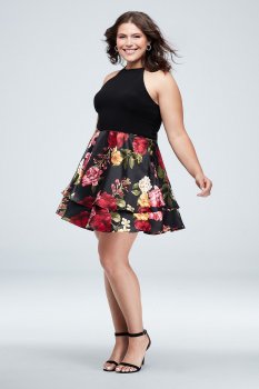 Short Floral Skirt Haler Neck Dress 1575BNW Plus Size