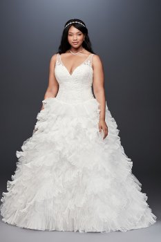 Plunging Plus Size Wedding Dress with Tiered Skirt 9SWG759