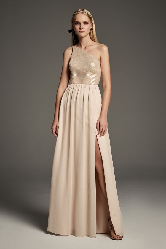 Sequin and Chiffon One-Shoulder Bridesmaid Dress VW360460S [VW360460S]