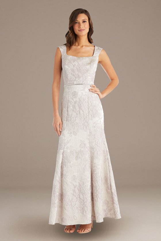 Brocade Square-Neck Sheath Gown with Cap Sleeves RM Richards 7252