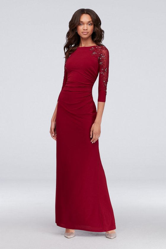 3/4-Sleeve Boatneck Sheath Gown with Sequins 59750D [59750D]