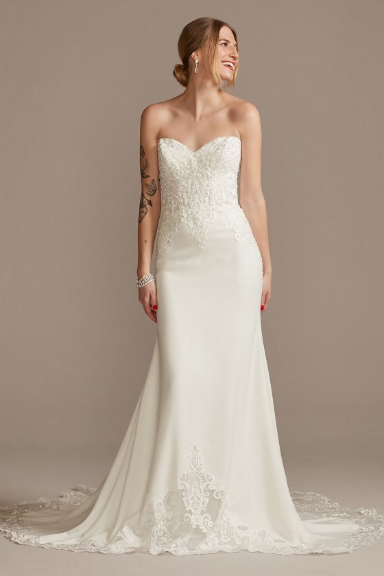 Beaded Lace Tall Wedding Dress with Back Strap Galina Signature 4XLLBSV830
