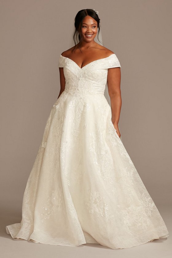 Cuff Off the Shoulder Lace Plus Size Wedding Dress 8CWG877 [8CWG877]