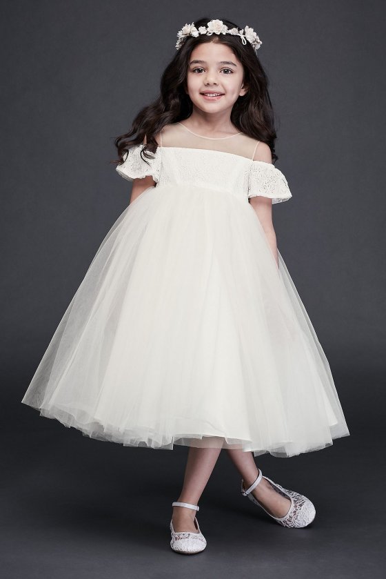 New WG1405 Style Flower Girl Dress with Cold Shoulder