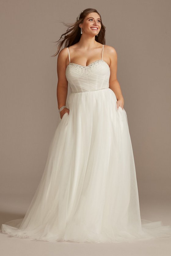 Pleated Bodice Tulle Strapless Plus Wedding Dress DB Studio 9WG4039