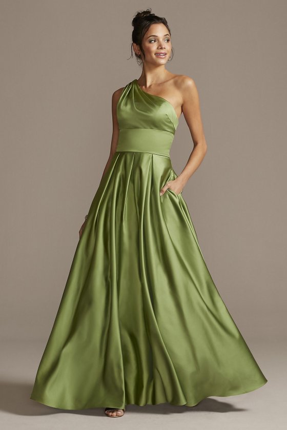 2025BN One Shoulder Satin Strappy Back Ball Gown