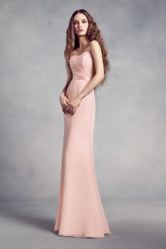 Chiffon Bridesmaid Gown with Lace Back and Inset VW360352