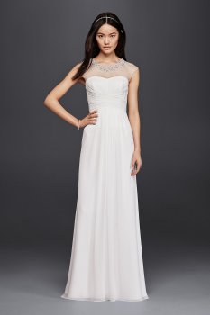 Sheath Wedding Dress with Beaded Illusion Neckline SDWG0437