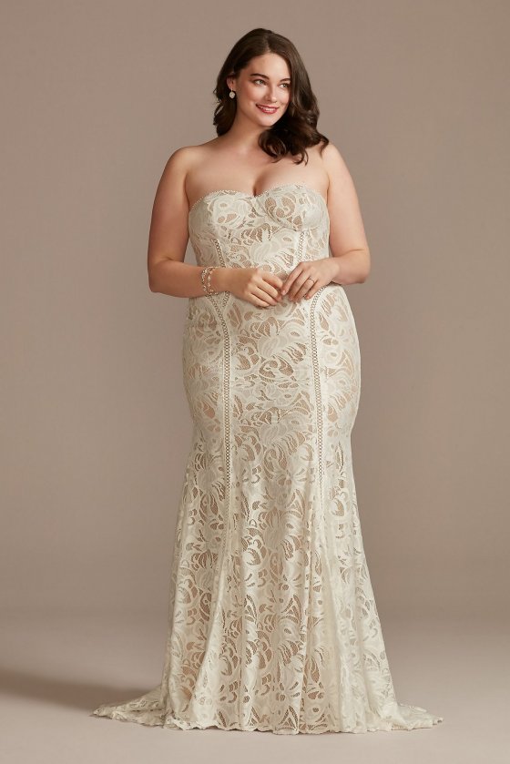 Strapless Stretch Lace Tall Plus Wedding Dress DB Studio 4XL9WG4022