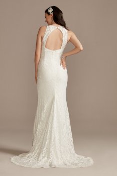 Scalloped Stretch Lace Halter Petite Wedding Dress DB Studio 7WG4047