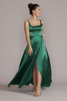 Square Neck Charmeuse Cutout Gown with Slit Jules and Cleo D24NY22064V1