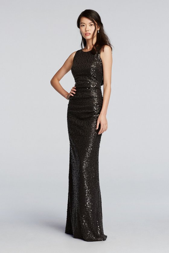 Long Sequin Tank Dress with Cowl Back F19400