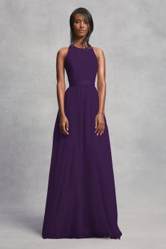 Crepe and Tulle T-Back Bridesmaid Dress VW360426