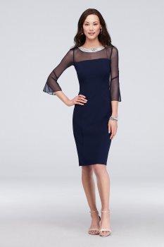 Beaded Collar Short Sheath Dress with Bell Sleeves 81601911