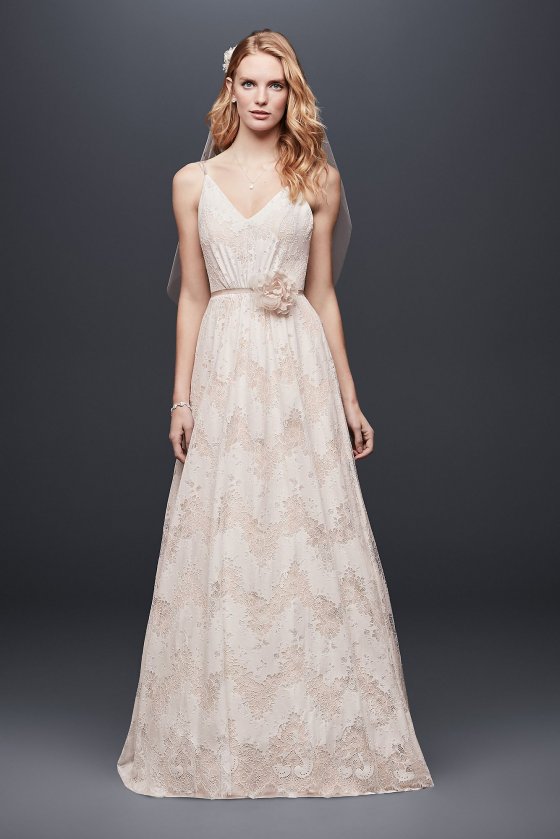 Allover Lace Spaghetti Strap A-Line Wedding Dress WG3915