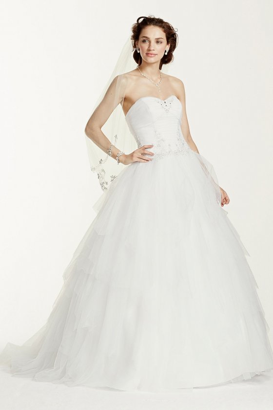 Jewel Strapless Tiered Tulle Wedding Dress Jewel WG3722