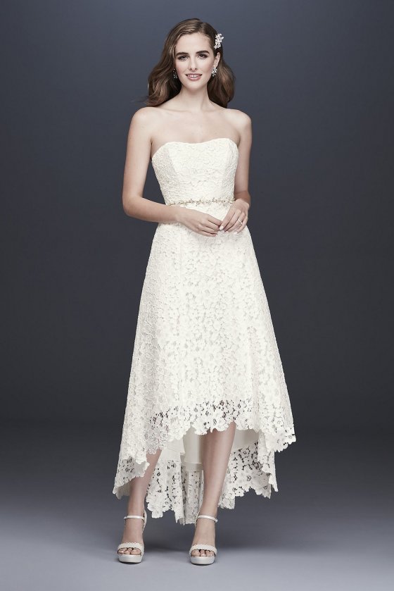High-Low Tea-Length Lace Petite Wedding Dress 7WG3925 [7WG3925]