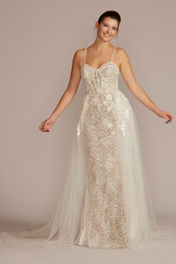 Lace Sheath Petite Wedding Gown with Overskirt Galina Signature 7SWG916