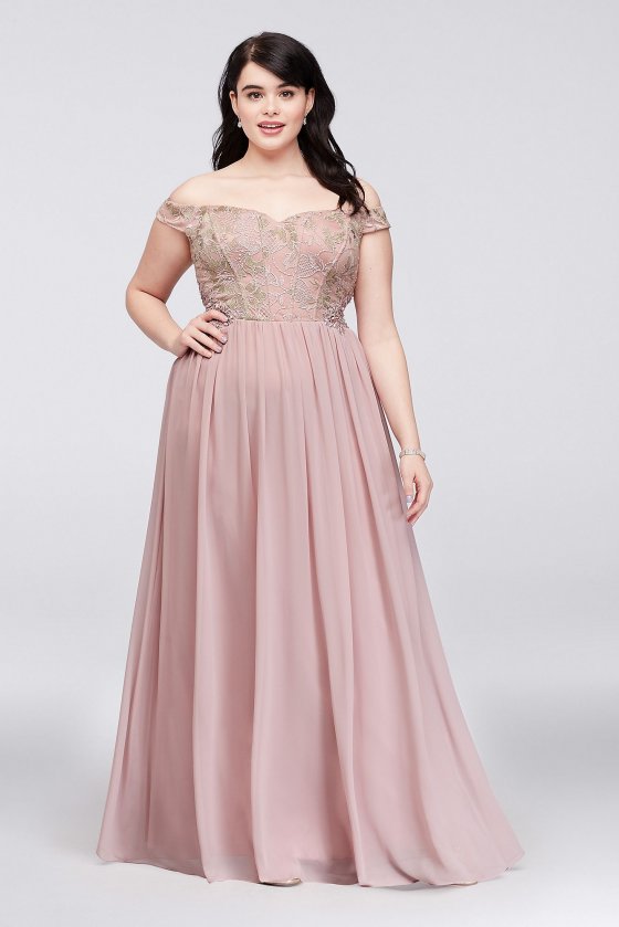 Off-the-Shoulder Lace Corset Plus Size Gown 8120GR5W