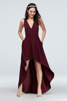 High-Low Deep-V X42222DNE Dress with Embellished Sides
