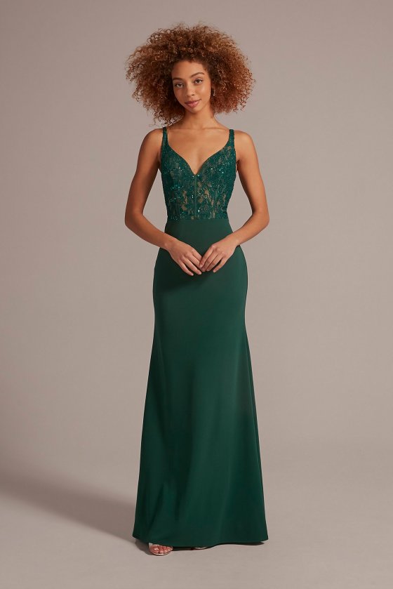 Crepe Dress with Illusion Lace Corset Bodice Galina Signature D28NY22024