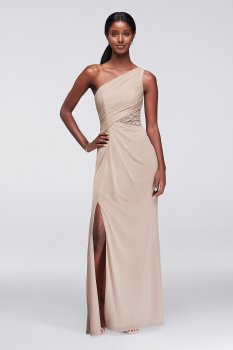 One-Shoulder Mesh Dress with Metallic Lace Inset F19419M