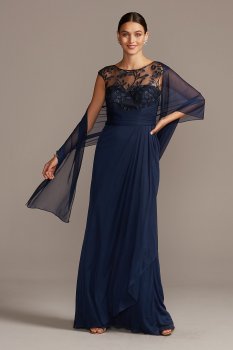 Illusion Embellished Bodice Gown with Cap Sleeves VC1038V2