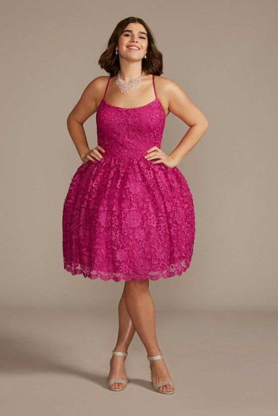 Plus Size Floral Lace A-Line Damas Dress Fifteen Roses WBM3056W