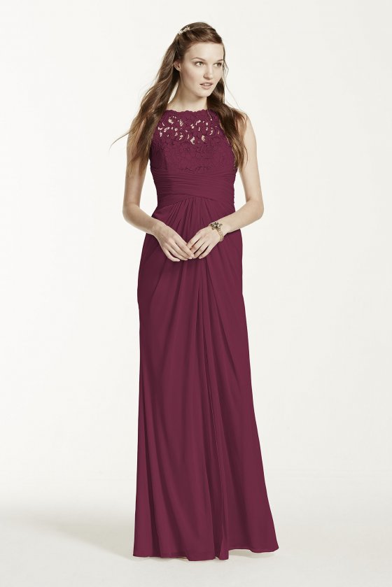 Sleeveless Long Mesh Dress with Corded Lace F15749 [F15749]
