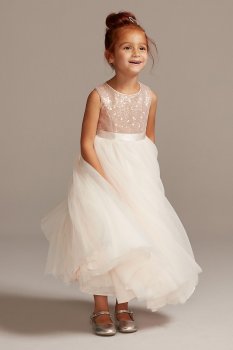 Heart Back Sequin and Tulle Flower Girl Gown WG1390
