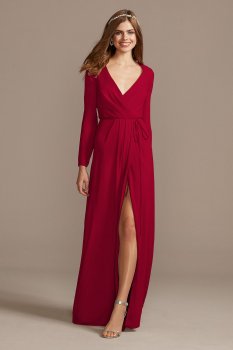 Long Sleeve Wrap Georgette Bridesmaid Dress F20172