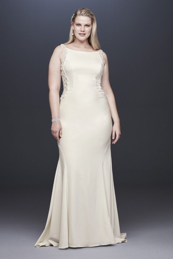Beaded Illusion and Crepe Plus Size Wedding Dress 9SV771 [9SV771]