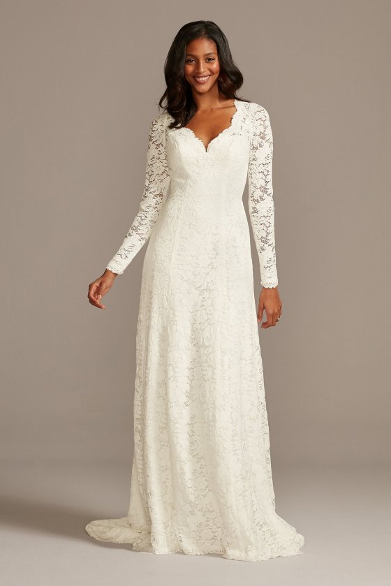 Sexy Open Back Long Sleeves Scalloped Lace Wedding Gown Style WG3987 [WG3987]
