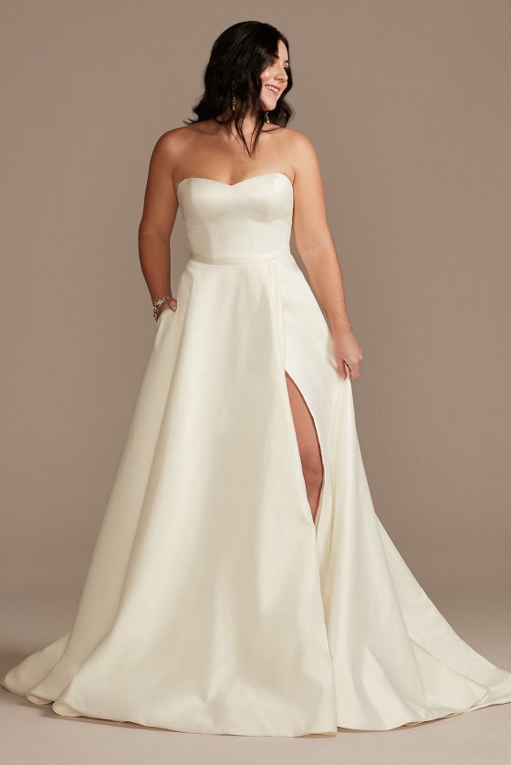 Strapless Satin Tall Wedding Dress with Skirt Slit DB Studio 4XLWG4017