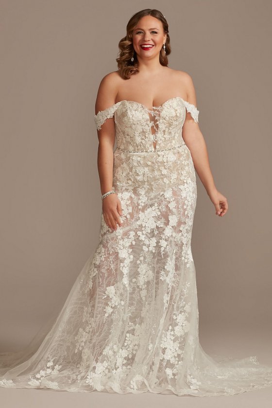 Tall Plus Embellished Illusion Lace Wedding Dress Galina Signature 4XL9MBSWG899
