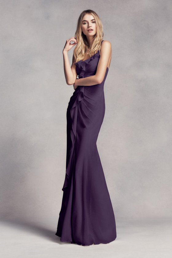 Ruched Long Bridesmaid Dress with Ruffles VW360275 [VW360275]