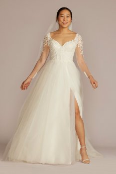 Lined Bodice Long Sleeve Tall Wedding Dress DB Studio 4XLSLLBWG4036