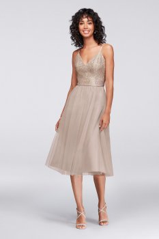 Metallic Lace and Tulle Short Bridesmaid Dress F19704M