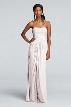 Strapless Mesh and Lace Dress with Pleated Waist F19030