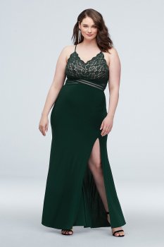 12714W Scalloped Lace Plus Size Dress with Banded Waist