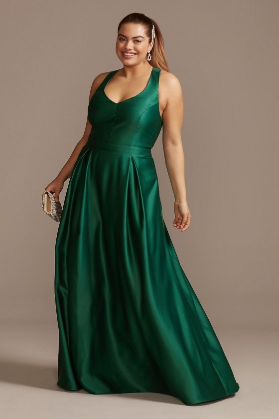Satin Halter Plus Size Gown with Bow Back Detail 5752TP9W