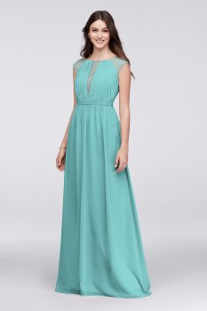 Chiffon Bridesmaid Dress with Lace Inset F19578