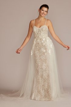 Lace Sheath Tall Wedding Gown with Overskirt Galina Signature 4XLSWG916