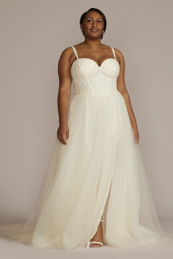 Floral Applique Sleeveless Tall Plus Wedding Dress DB Studio 4XL9LBWG4036