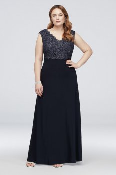 Surplice Lace and Jersey Plus Size A-Line Dress 84122147