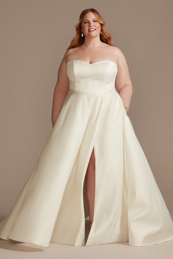 Strapless Tall Plus Satin Wedding Dress with Slit DB Studio 4XL9WG4017 [4XL9WG4017]