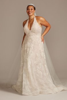 Beaded Lace Halter A-line Plus Size Wedding Dress 8CWG848